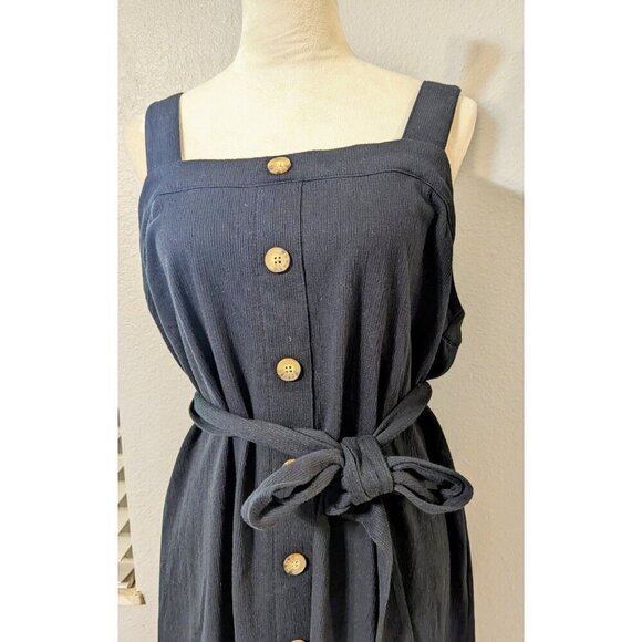 Ava & Viv Women's Black Button Front Belted Sleeveless Midi Dress Size XL - Picture 3 of 8